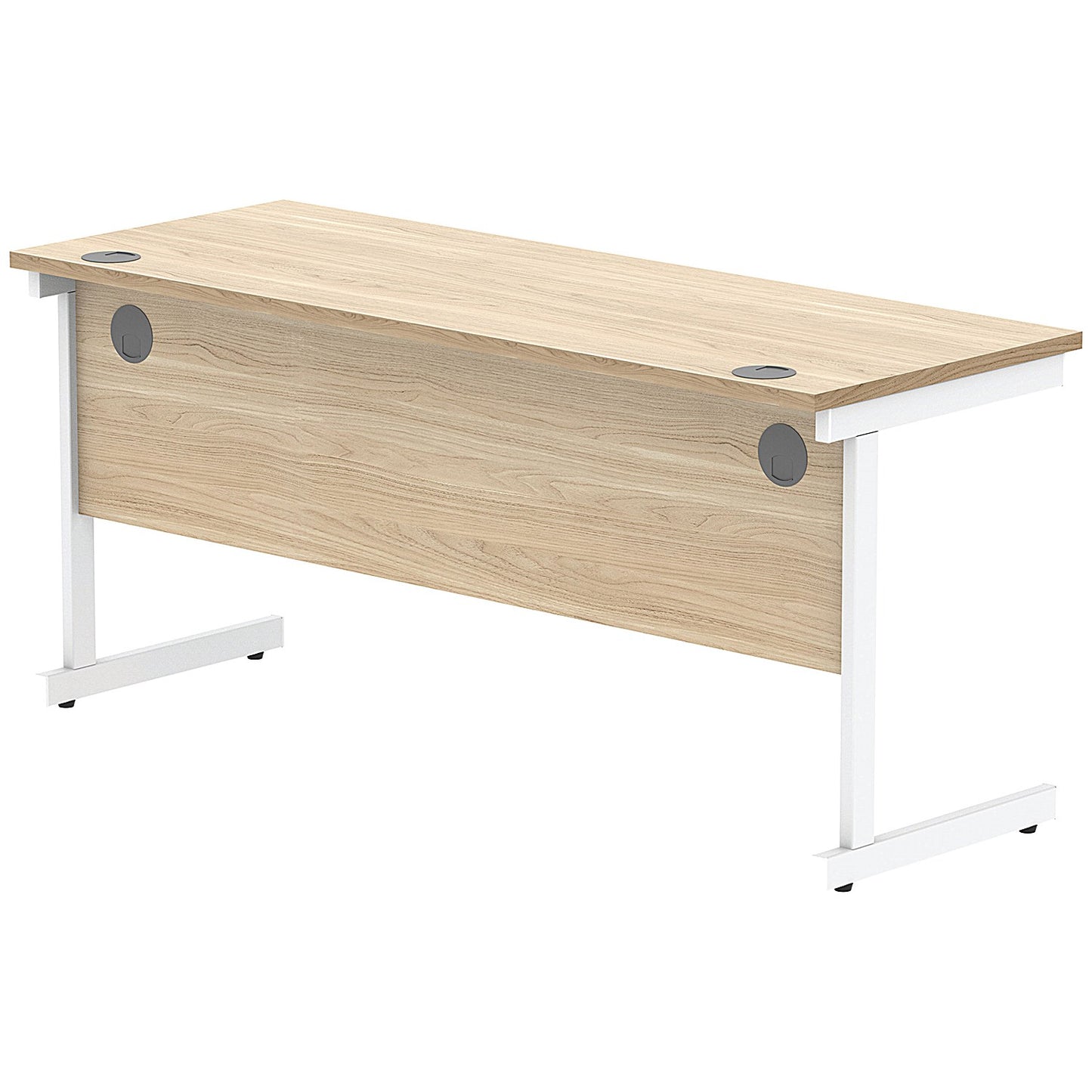 Astin 1600mm Slim Rectangular Desk, White Cantilever Legs, Oak