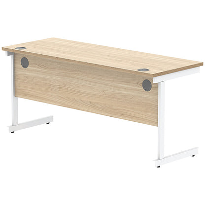 Astin 1600mm Slim Rectangular Desk, White Cantilever Legs, Oak