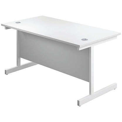 First Rectangular Desk, 1600mm Wide, White Cantilever Legs, White
