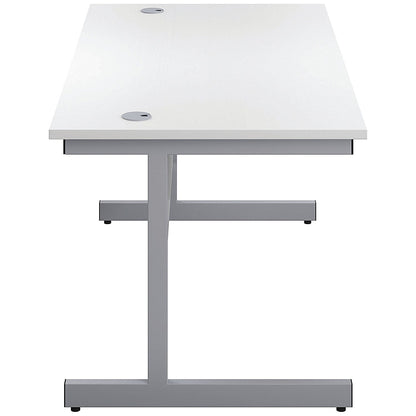 First Rectangular Desk, 1800mm Wide, Silver Cantilever Legs, White