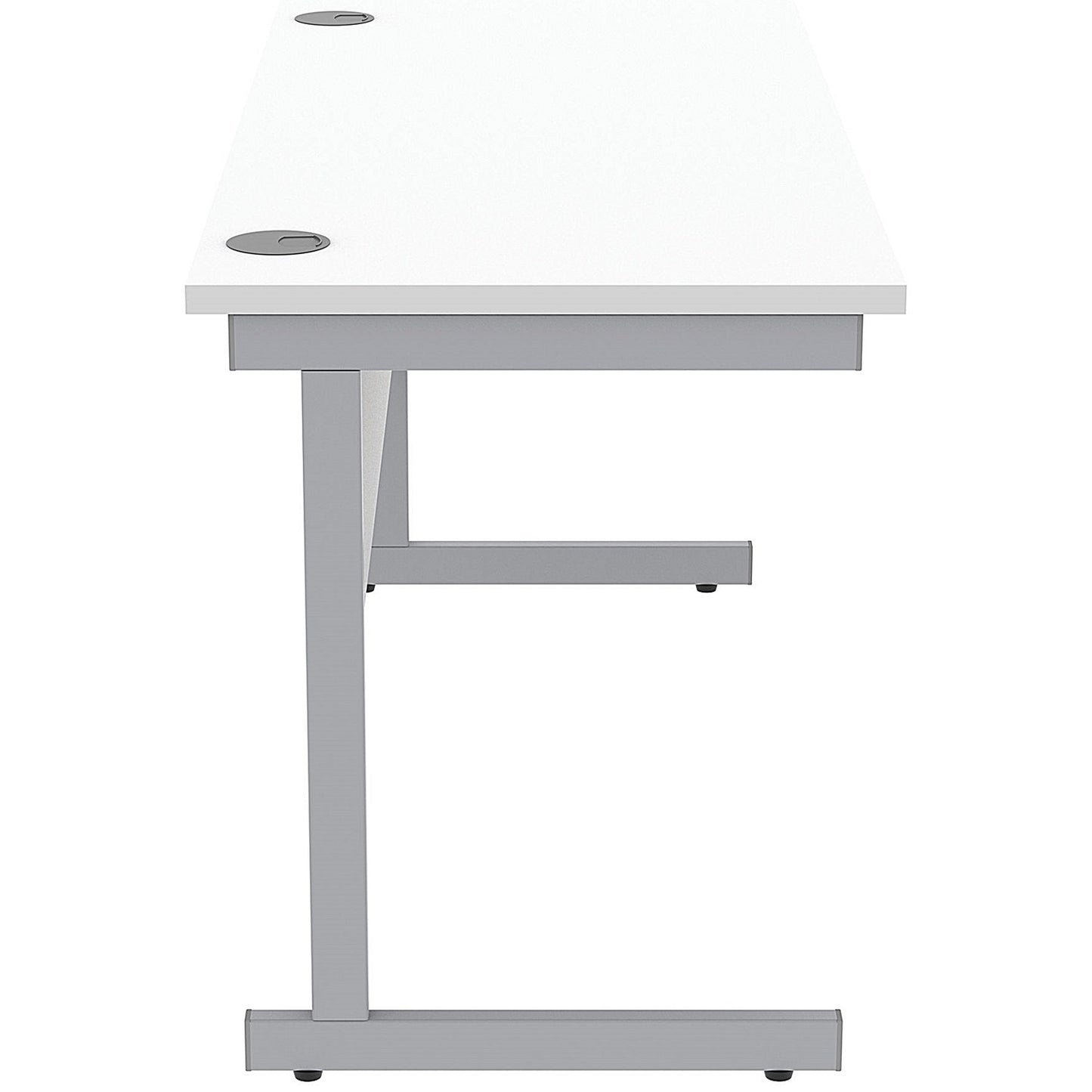 Astin 1400mm Slim Rectangular Desk, Silver Cantilever Legs, White