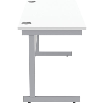 Astin 1400mm Slim Rectangular Desk, Silver Cantilever Legs, White