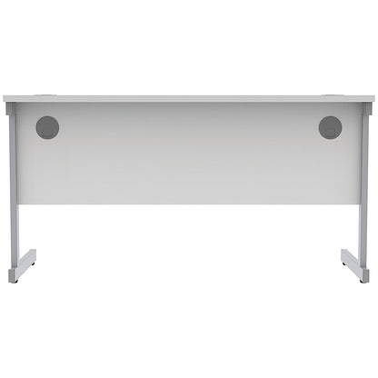 Astin 1400mm Slim Rectangular Desk, Silver Cantilever Legs, White