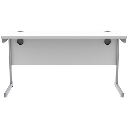 Astin 1400mm Slim Rectangular Desk, Silver Cantilever Legs, White