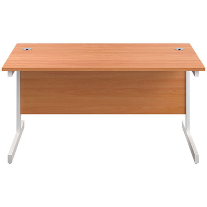 First Rectangular Desk, 1800mm Wide, White Cantilever Legs, Beech