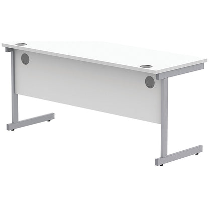 Astin 1600mm Slim Rectangular Desk, Silver Cantilever Legs, White