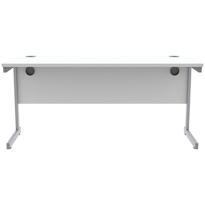 Astin 1600mm Slim Rectangular Desk, Silver Cantilever Legs, White