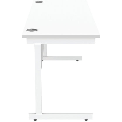 Astin 1600mm Slim Rectangular Desk, White Cantilever Legs, White