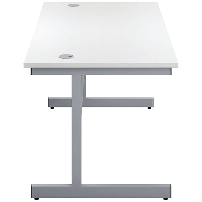 First 1600mm Rectangular Desk, Silver Cantilever Legs, White, With 3 Drawer Mobile Pedestal