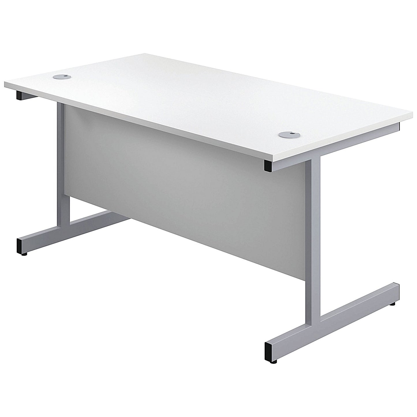 First 1600mm Rectangular Desk, Silver Cantilever Legs, White, With 3 Drawer Mobile Pedestal