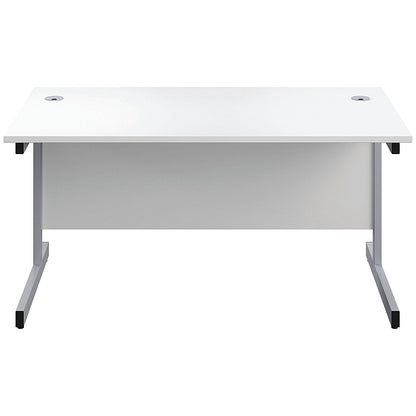 First 1600mm Rectangular Desk, Silver Cantilever Legs, White, With 3 Drawer Mobile Pedestal