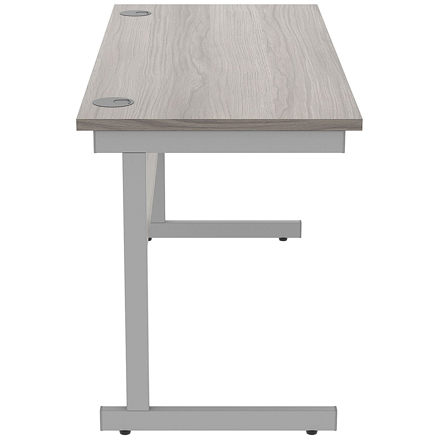Astin 1400mm Slim Rectangular Desk, Silver Cantilever Legs, Grey Oak
