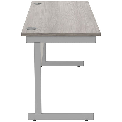 Astin 1400mm Slim Rectangular Desk, Silver Cantilever Legs, Grey Oak