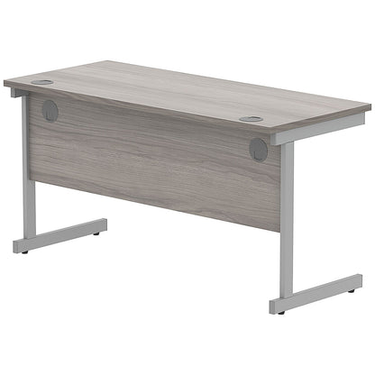 Astin 1400mm Slim Rectangular Desk, Silver Cantilever Legs, Grey Oak