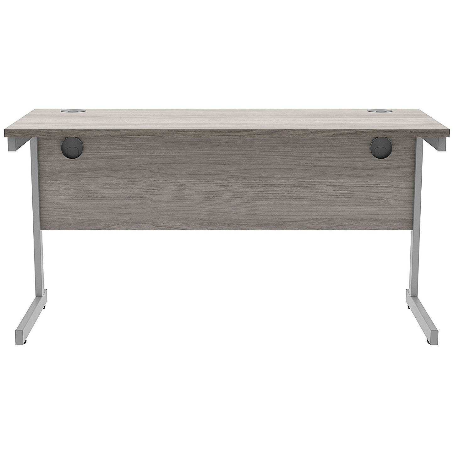 Astin 1400mm Slim Rectangular Desk, Silver Cantilever Legs, Grey Oak