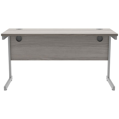 Astin 1400mm Slim Rectangular Desk, Silver Cantilever Legs, Grey Oak