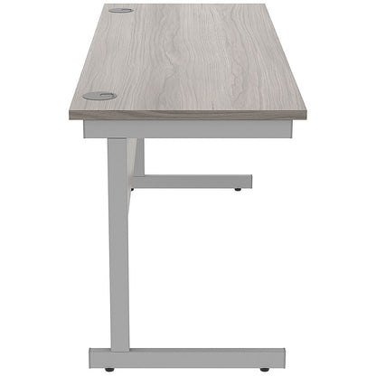 Astin 1600mm Slim Rectangular Desk, Silver Cantilever Legs, Grey Oak