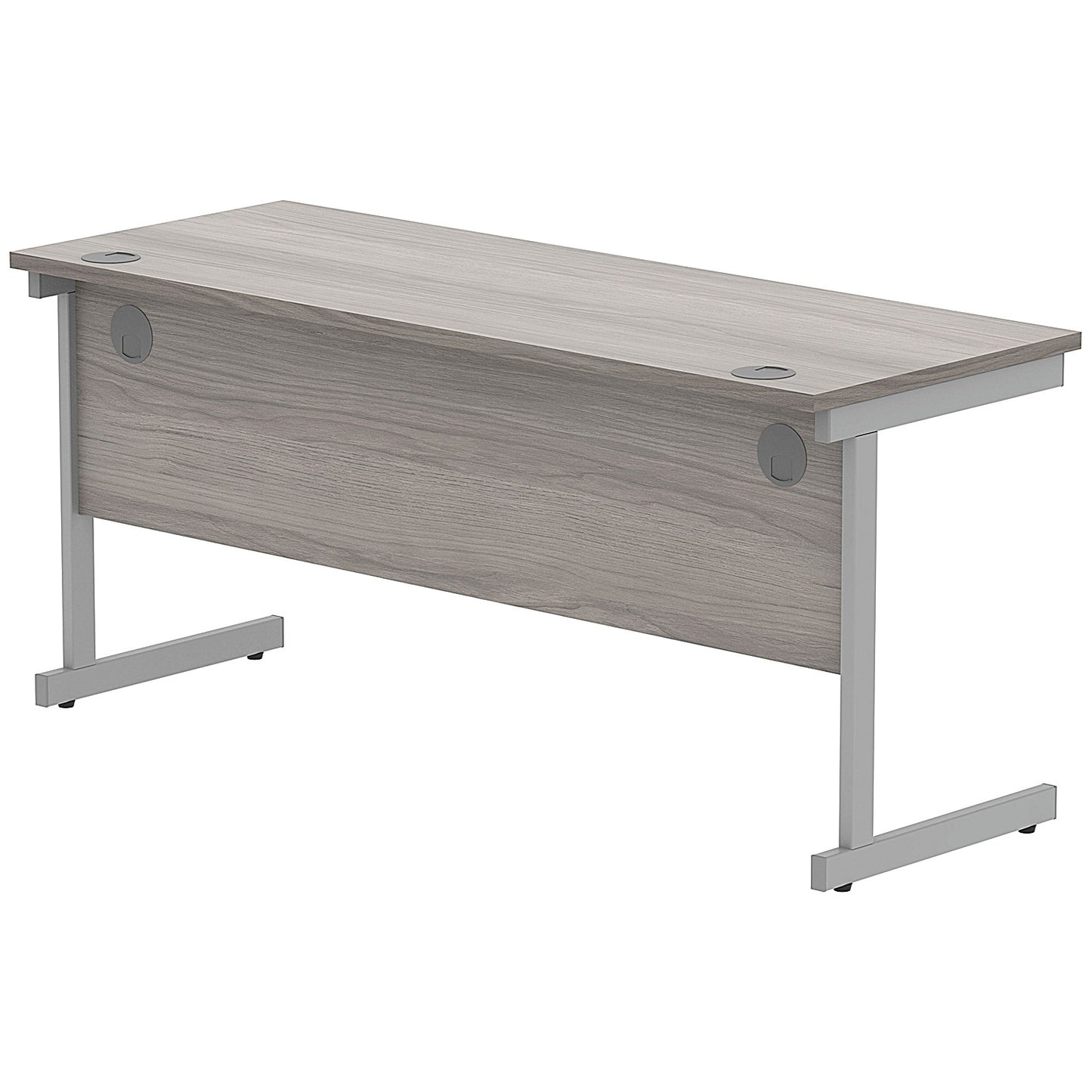 Astin 1600mm Slim Rectangular Desk, Silver Cantilever Legs, Grey Oak