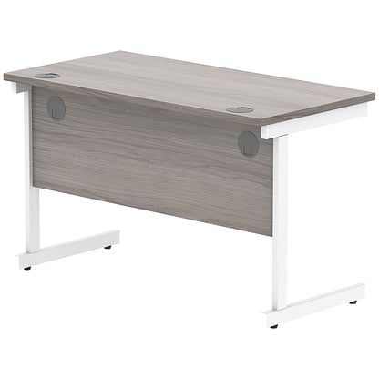 Astin 1200mm Slim Rectangular Desk, White Cantilever Legs, Grey Oak