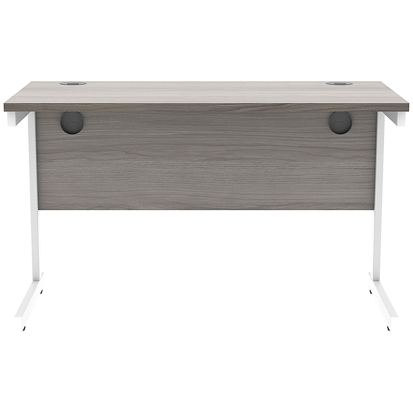 Astin 1200mm Slim Rectangular Desk, White Cantilever Legs, Grey Oak