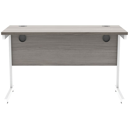 Astin 1200mm Slim Rectangular Desk, White Cantilever Legs, Grey Oak