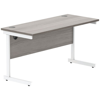 Astin 1400mm Slim Rectangular Desk, White Cantilever Legs, Grey Oak