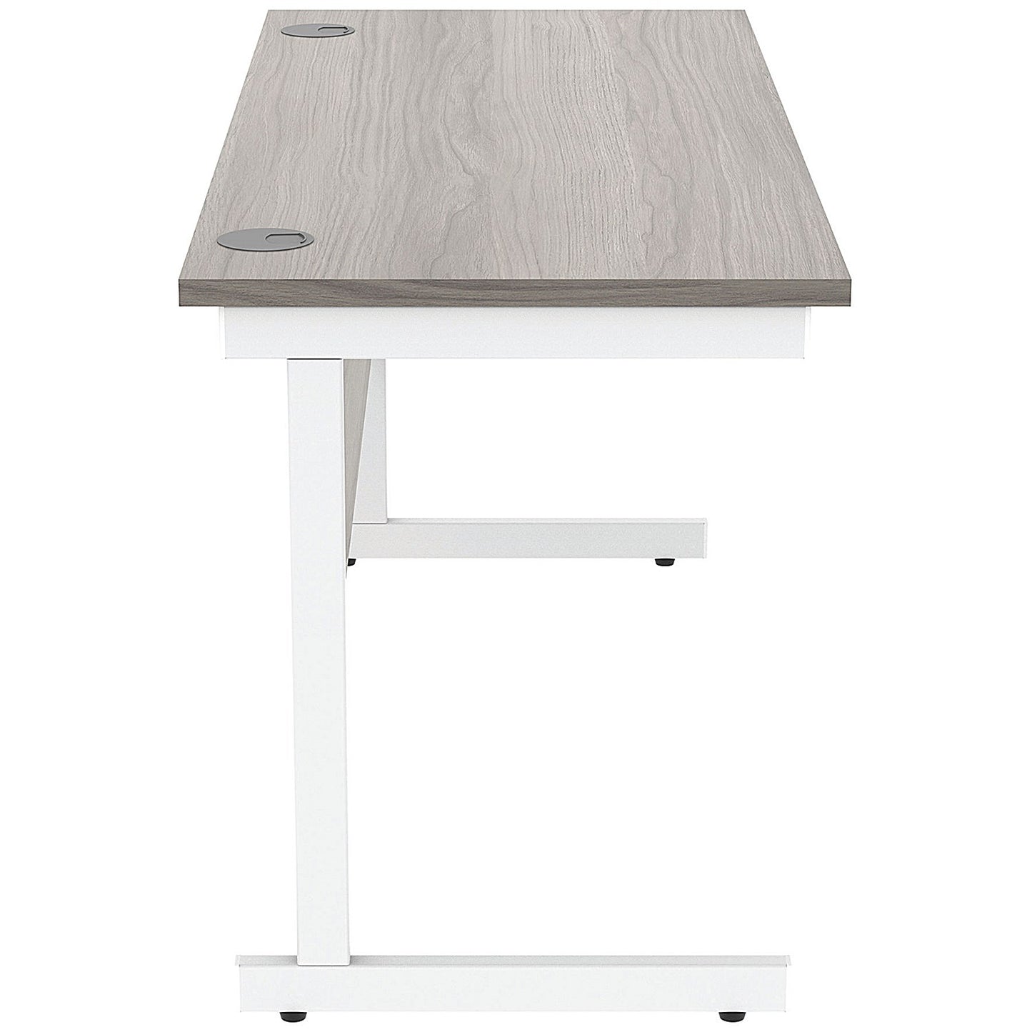 Astin 1400mm Slim Rectangular Desk, White Cantilever Legs, Grey Oak