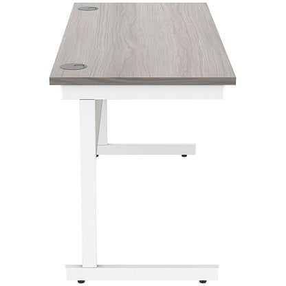 Astin 1400mm Slim Rectangular Desk, White Cantilever Legs, Grey Oak