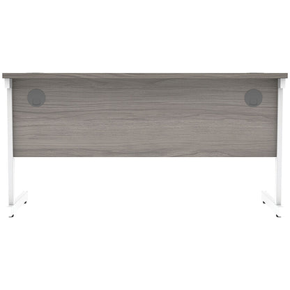 Astin 1400mm Slim Rectangular Desk, White Cantilever Legs, Grey Oak