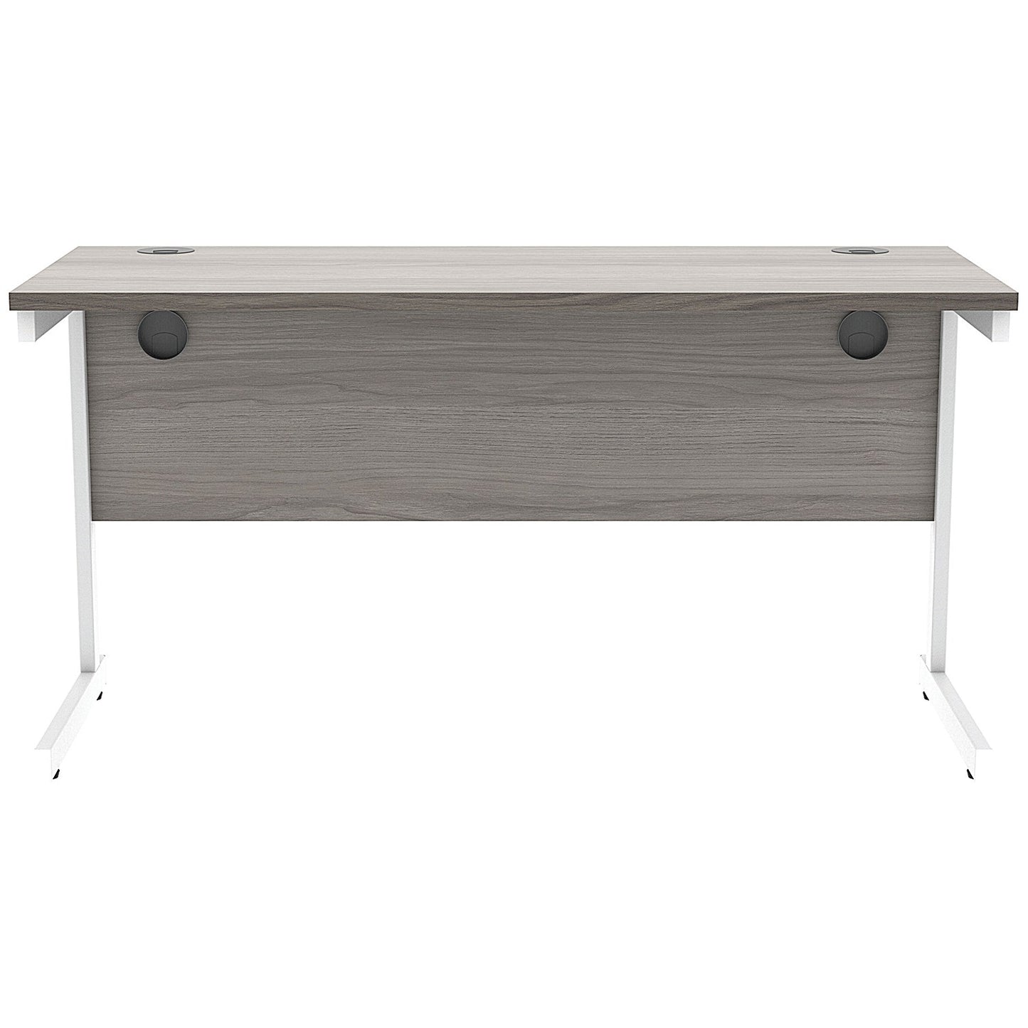 Astin 1400mm Slim Rectangular Desk, White Cantilever Legs, Grey Oak