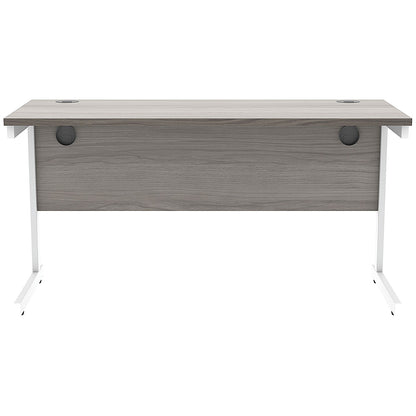 Astin 1400mm Slim Rectangular Desk, White Cantilever Legs, Grey Oak
