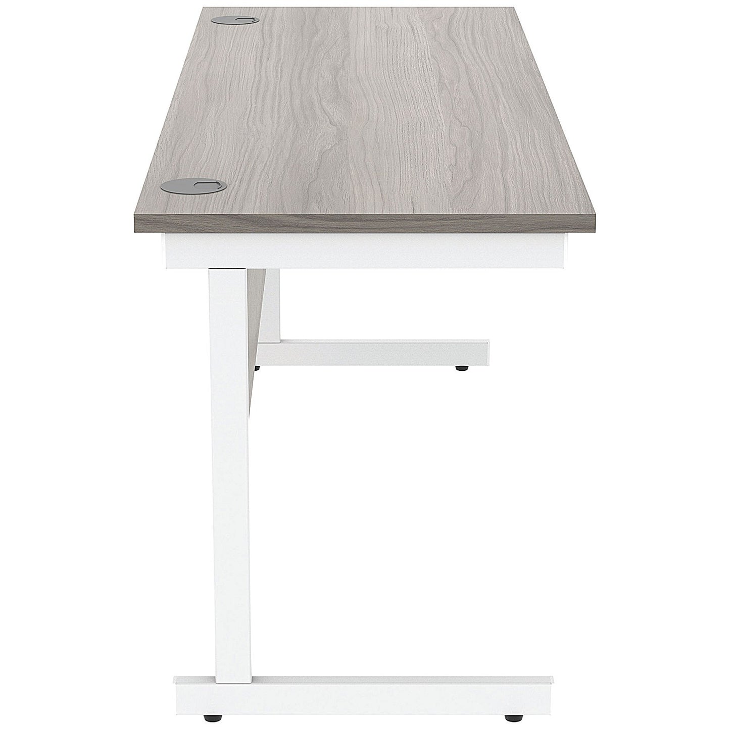 Astin 1600mm Slim Rectangular Desk, White Cantilever Legs, Grey Oak