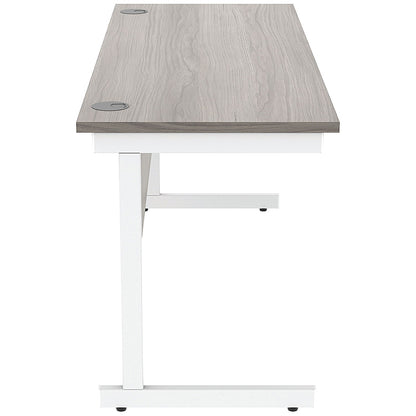 Astin 1600mm Slim Rectangular Desk, White Cantilever Legs, Grey Oak