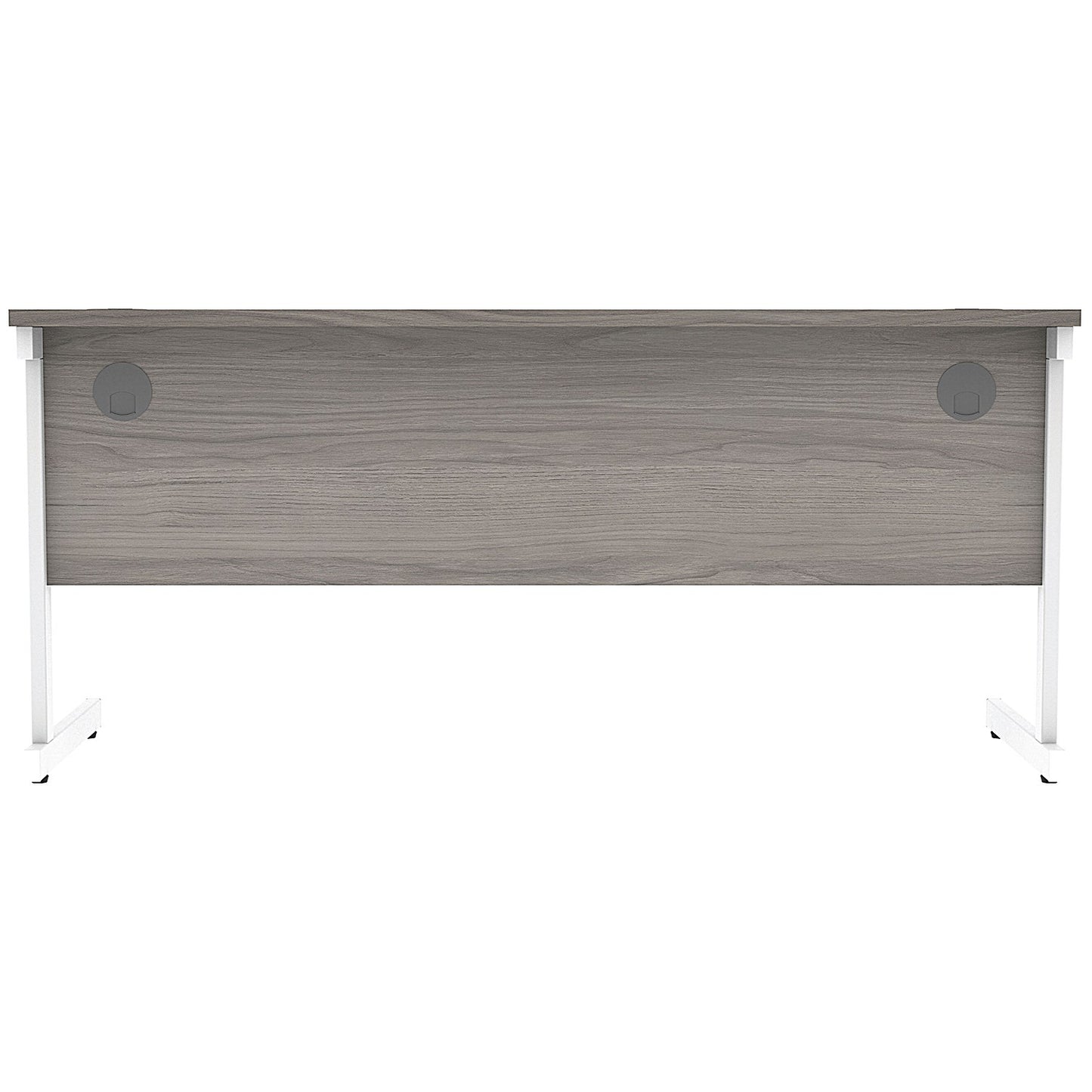 Astin 1600mm Slim Rectangular Desk, White Cantilever Legs, Grey Oak