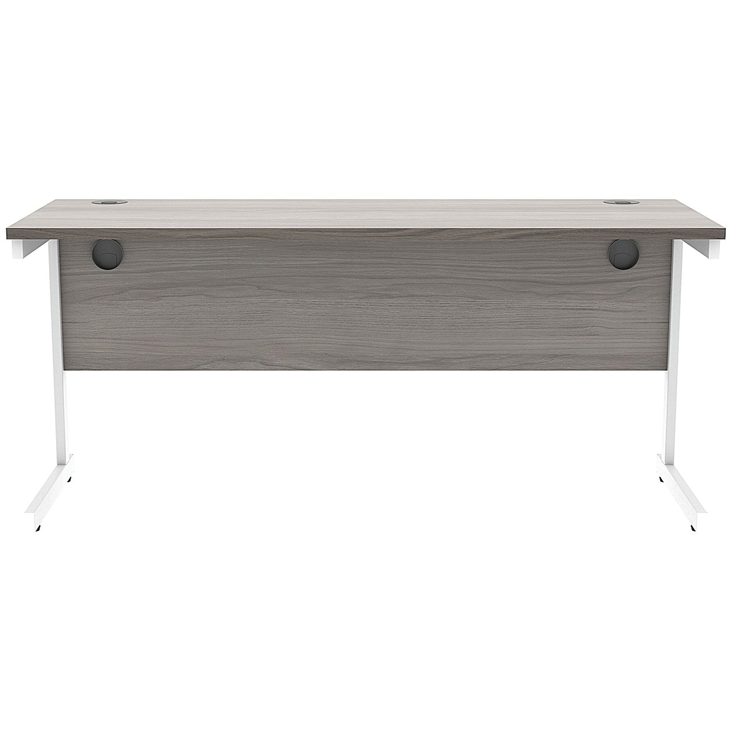 Astin 1600mm Slim Rectangular Desk, White Cantilever Legs, Grey Oak