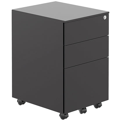 First 3 Drawer Steel Under Desk Pedestal, Black