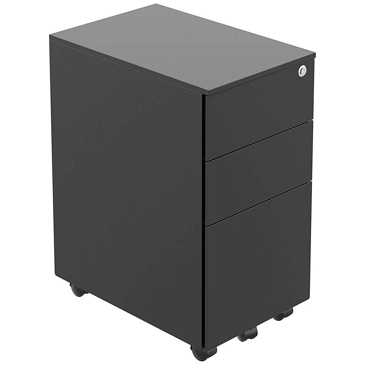 First 3 Drawer Slimline Steel Under Desk Pedestal, Black
