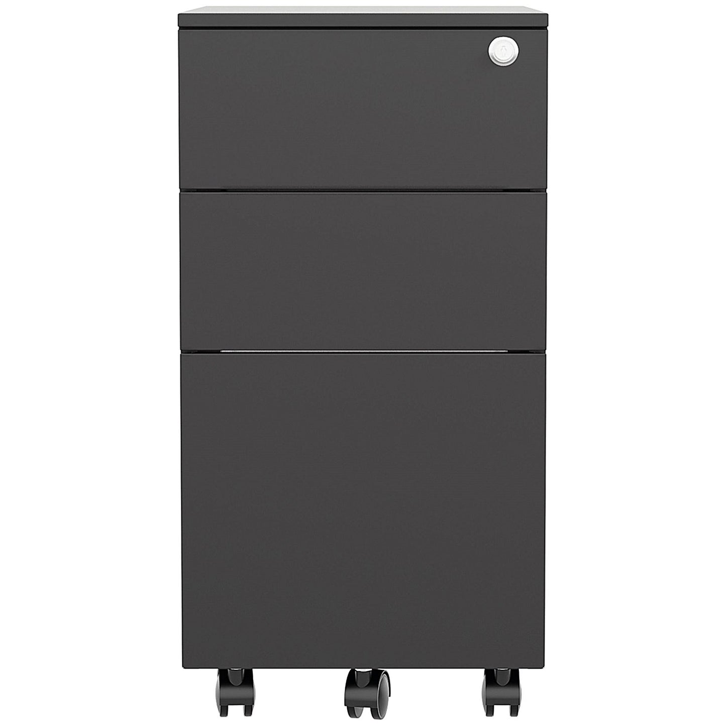 First 3 Drawer Slimline Steel Under Desk Pedestal, Black