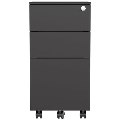 First 3 Drawer Slimline Steel Under Desk Pedestal, Black