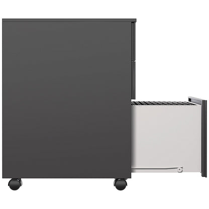 First 3 Drawer Slimline Steel Under Desk Pedestal, Black