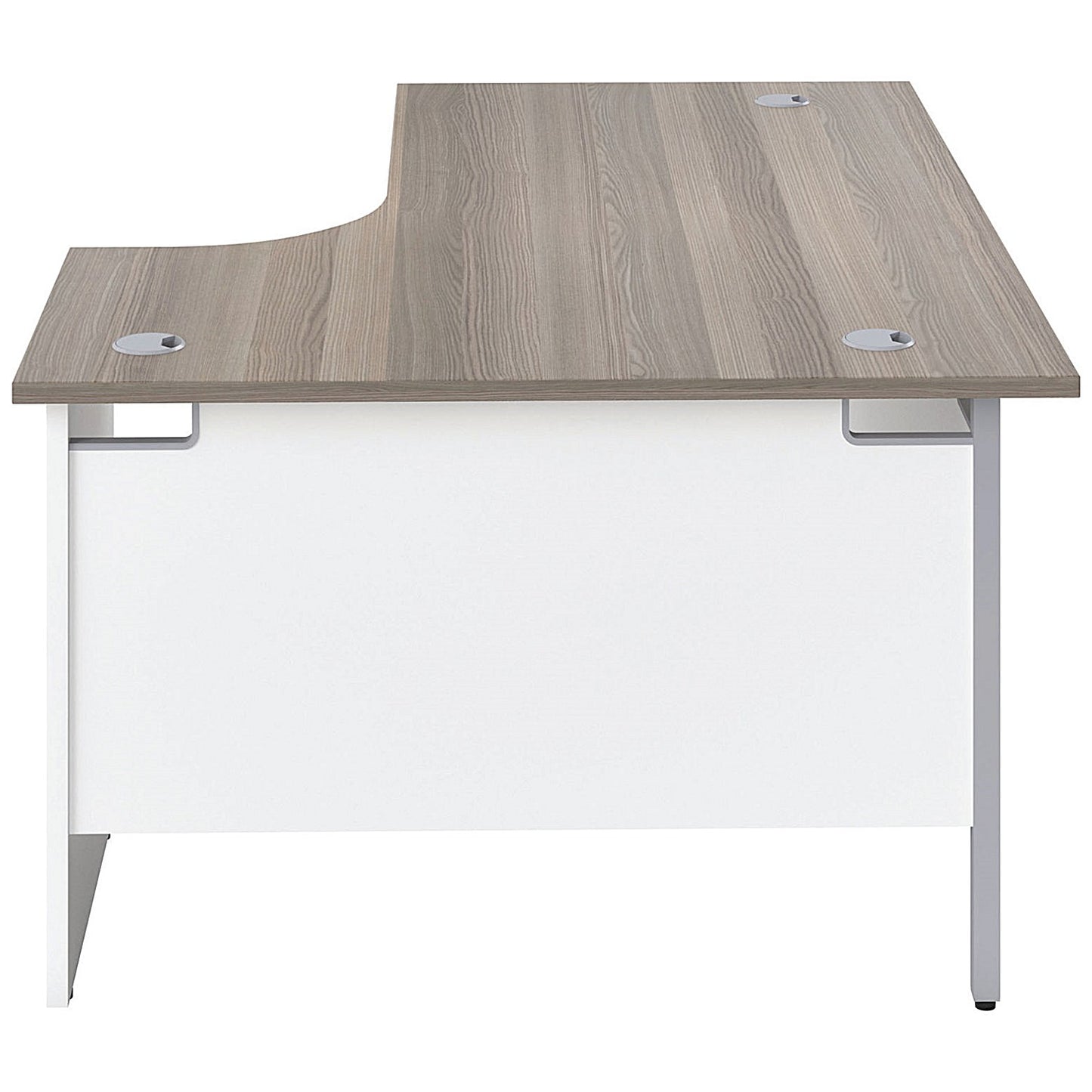 Jemini Switch 1600mm Two-Tone Corner Desk, Right Hand, White Panel End Leg, Grey Oak