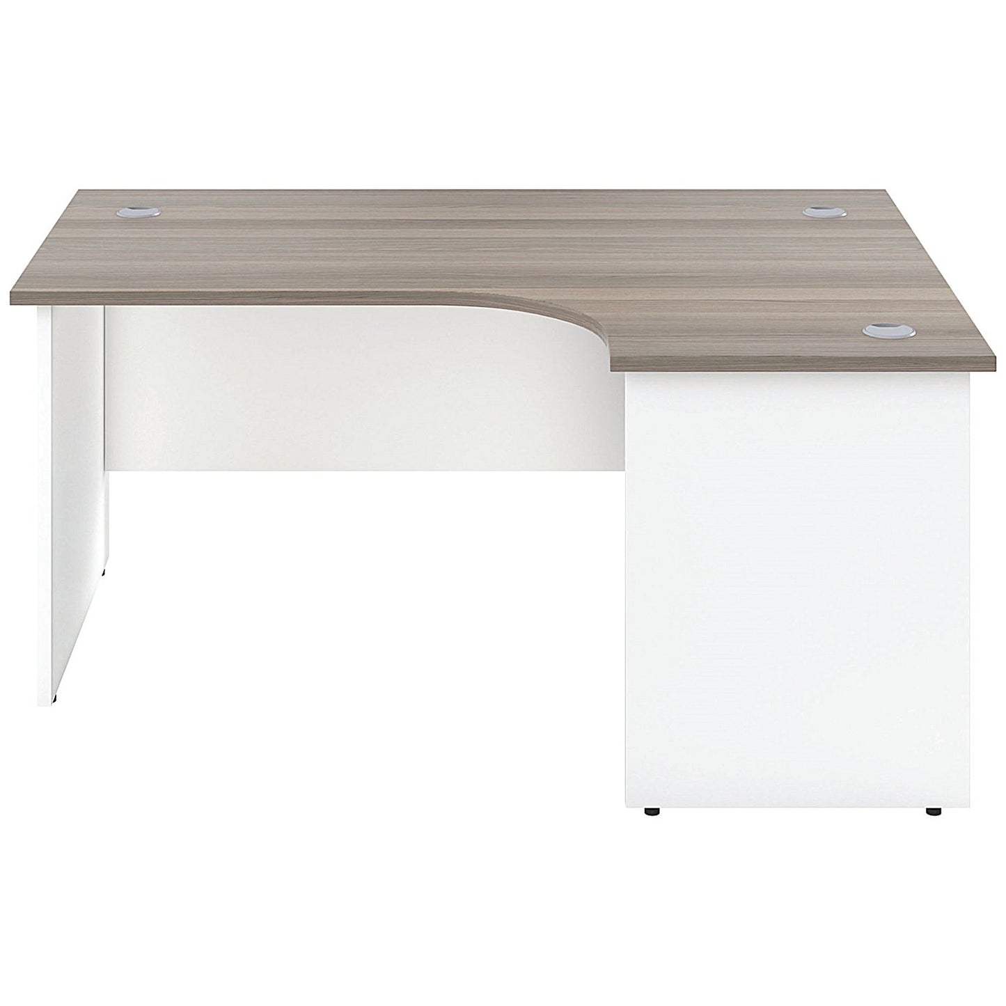 Jemini Switch 1600mm Two-Tone Corner Desk, Right Hand, White Panel End Leg, Grey Oak