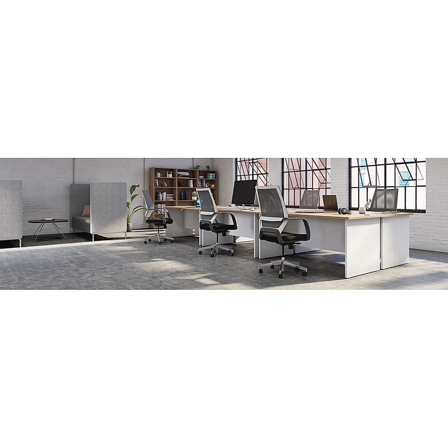 Jemini Switch 1600mm Two-Tone Corner Desk, Right Hand, White Panel End Leg, Grey Oak