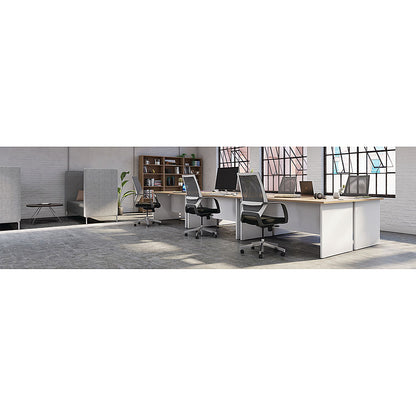 Jemini Switch 1600mm Two-Tone Corner Desk, Right Hand, White Panel End Leg, Grey Oak
