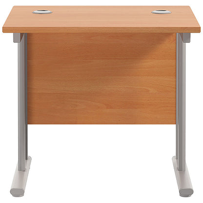 Jemini 800mm Slim Rectangular Desk, Silver Cantilever Legs, Beech
