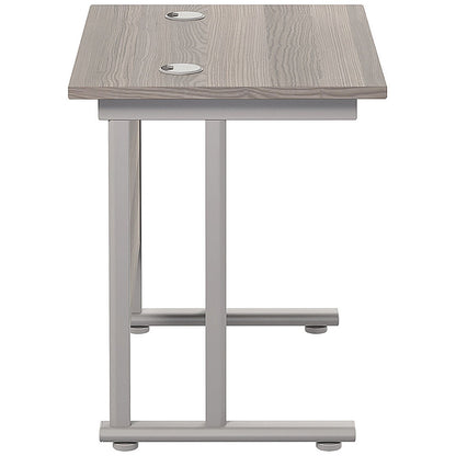 Jemini 800mm Slim Rectangular Desk, Silver Cantilever Legs, Grey Oak
