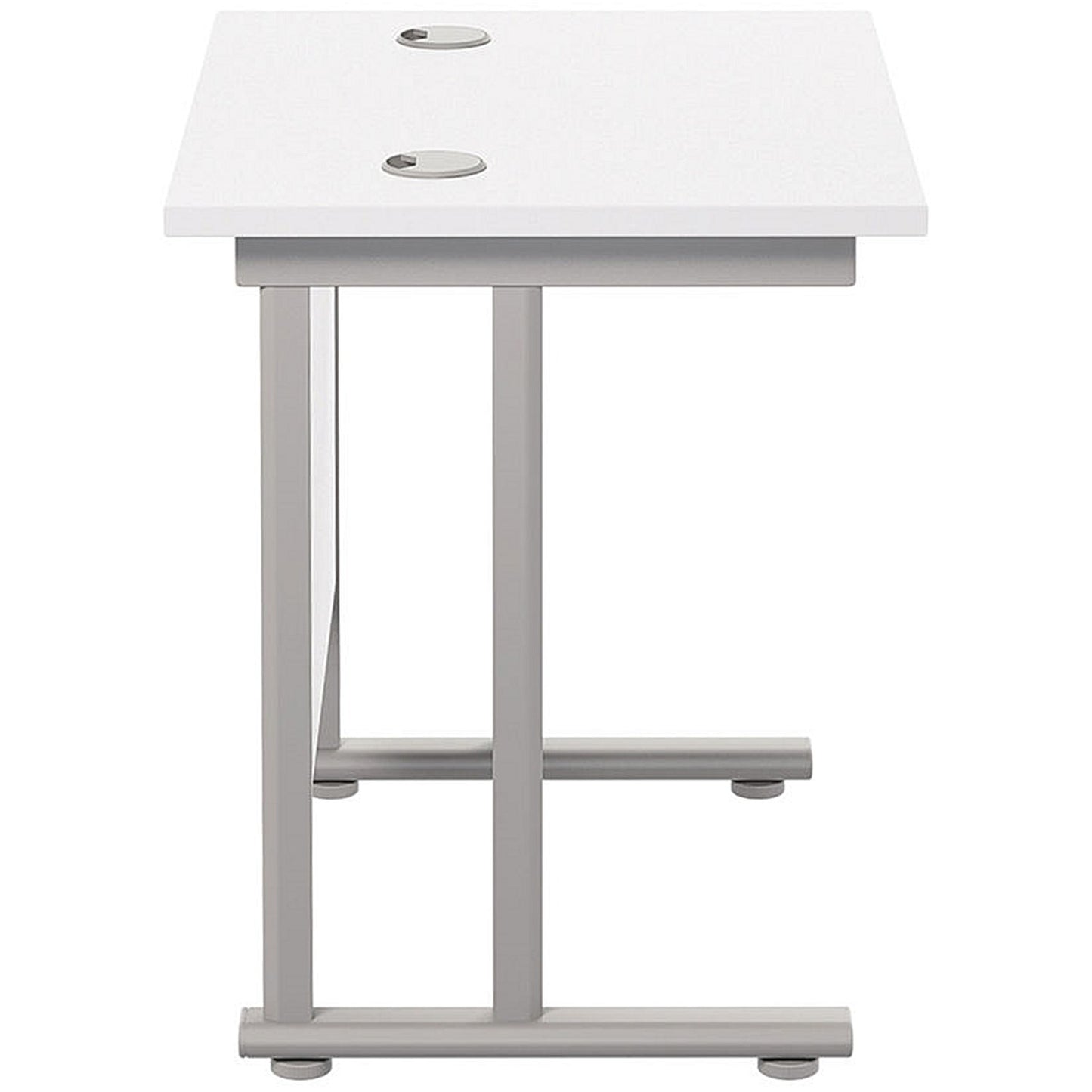 Jemini 800mm Slim Rectangular Desk, Silver Cantilever Legs, White