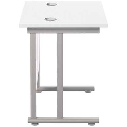 Jemini 800mm Slim Rectangular Desk, Silver Cantilever Legs, White