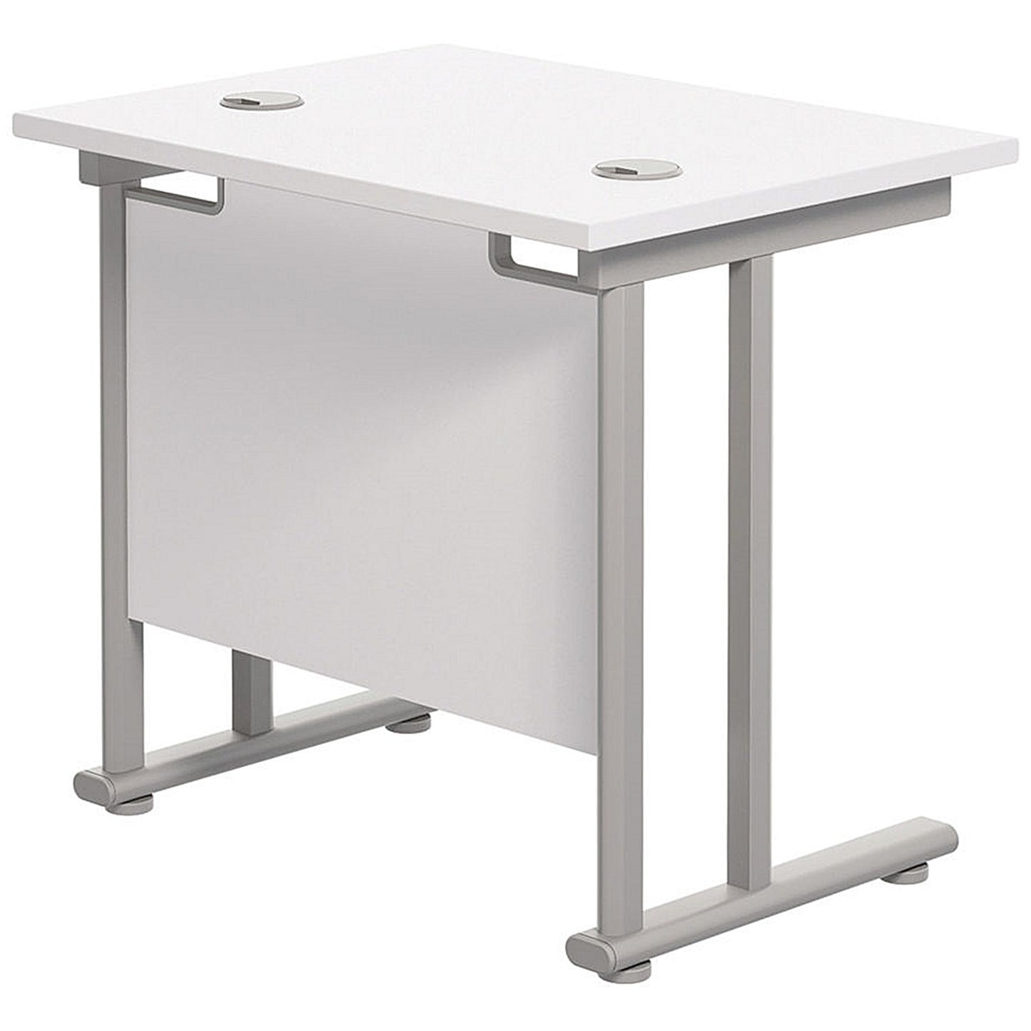 Jemini 800mm Slim Rectangular Desk, Silver Cantilever Legs, White