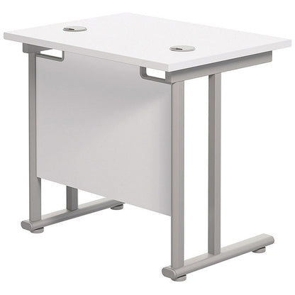 Jemini 800mm Slim Rectangular Desk, Silver Cantilever Legs, White